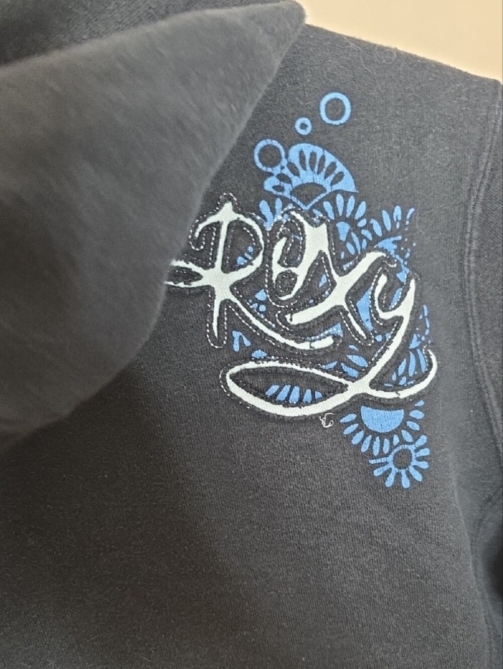Roxy Full Zip Hoodie Black Graphic Womens Size Large Vintage Y2K Surf Grunge - Picture 11 of 16